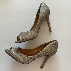 Badgley Mischka stiletto heel pumps silver open toe women’s 7.5 wedding